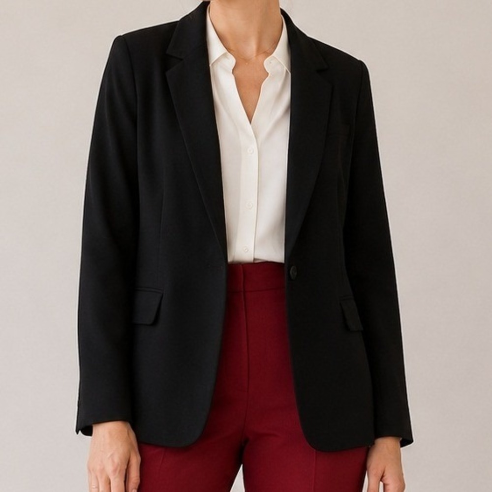 Black Label By Chico's Women's Structured Black Blazer Jacket Open Front Size 10